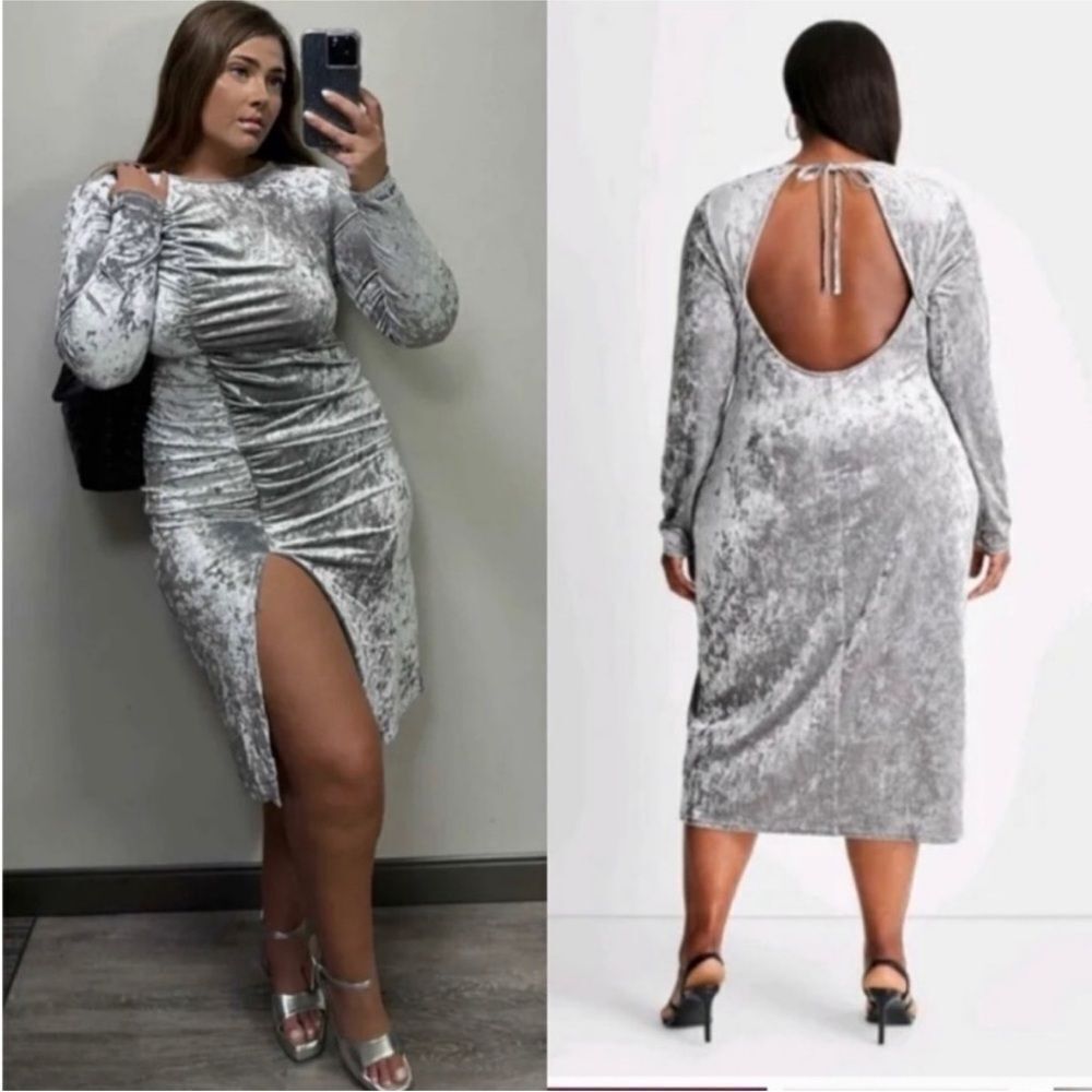 Ladies Future Collective Brand Silver Velour Open Back Dress‎ Size 3X